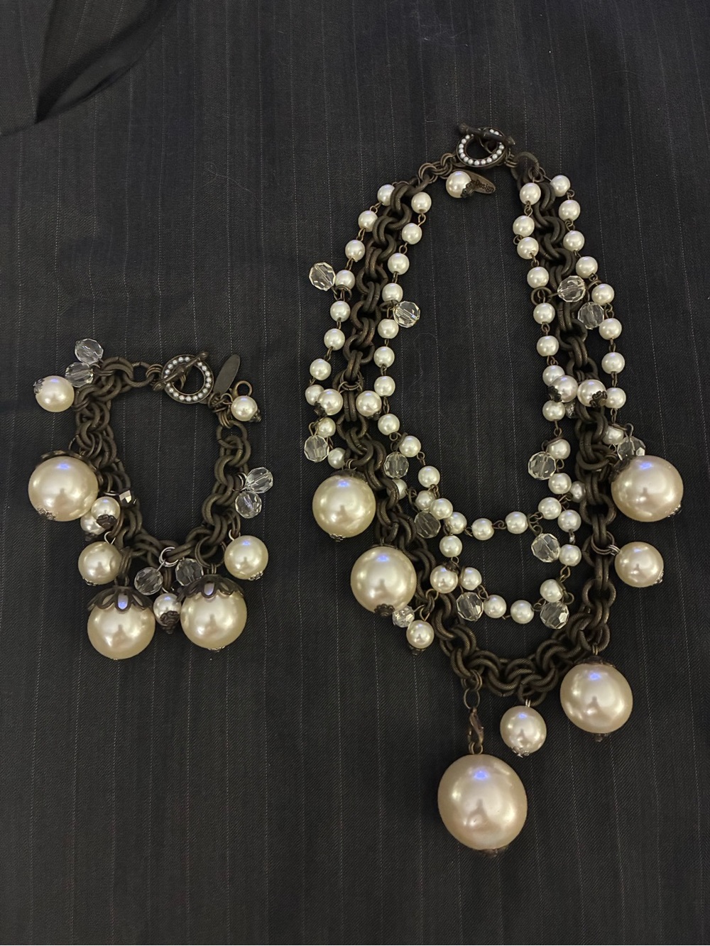 Plunder Pearl & Chain Cascade Necklace & Bracelet Set